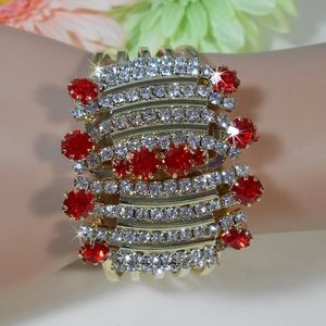 Ruby Red & CZ Hinged Crystal Bangle C